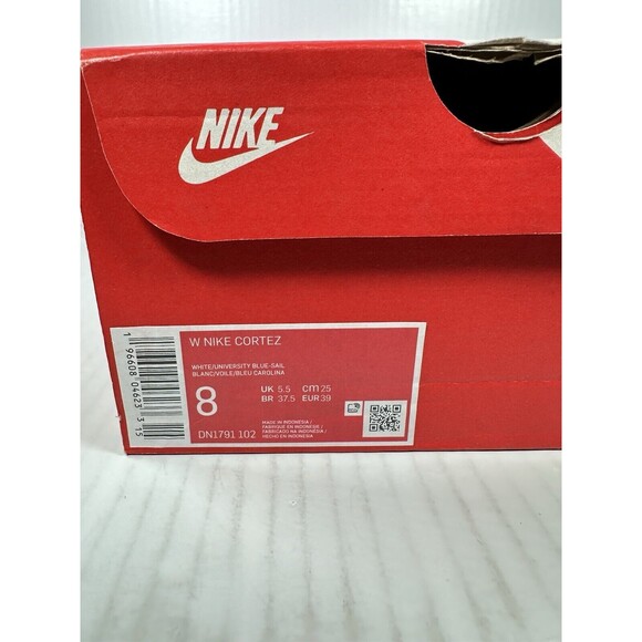 Size 8 Women’s Nike Cortez UNC White/University Blue Shoe Sneaker DN1791-102 NEW - Picture 8 of 8